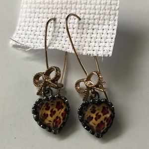 Betsey Johnson Leopard print heart earrings
